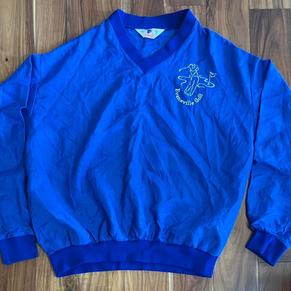 Vintage Rennoc Windbreaker Pullover XL 80s Blue USA Evansville Golf Nylon Jacket